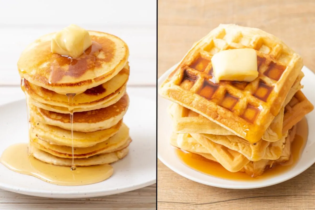 Montage of a Stack of Pancakes and a Stack of Waffles
