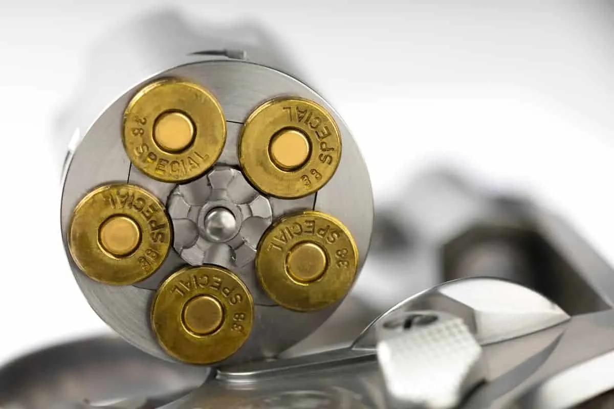 Close up of .38 special Bullets in revolver gun