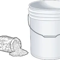 Illustration of 5 Gallon Bucket With a Bag of Spilled Rice Nearby