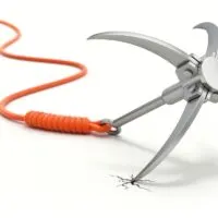 Grappling hook with an orange rope