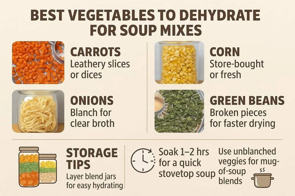 Best vegetables to dehydrate for soup mixes infographic