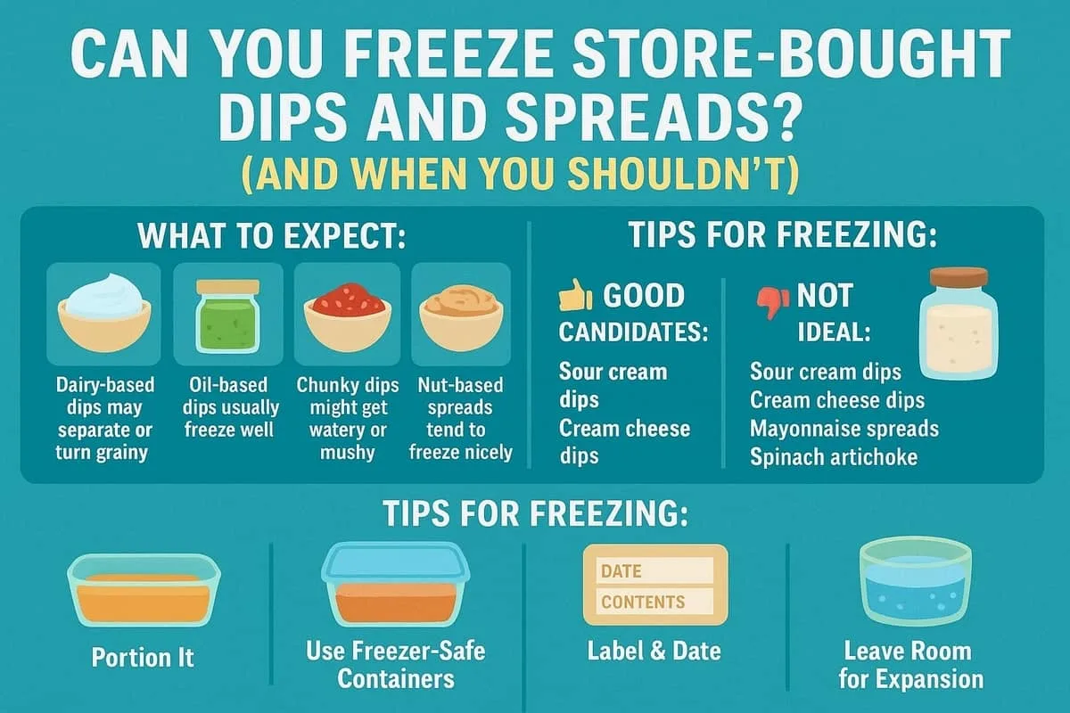 Can you freeze store-bought dips and spreads infographic