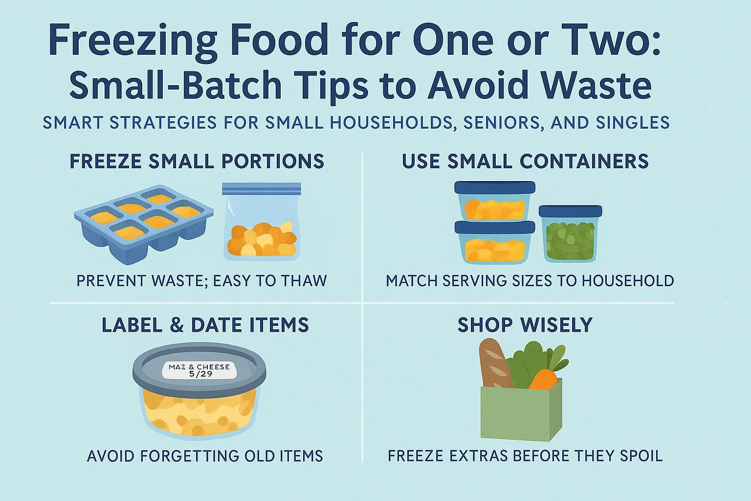 Freezing food for one or two people infographic