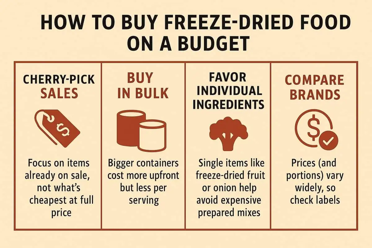 How to buy freeze-dried Food on a Budget Infographic Chart