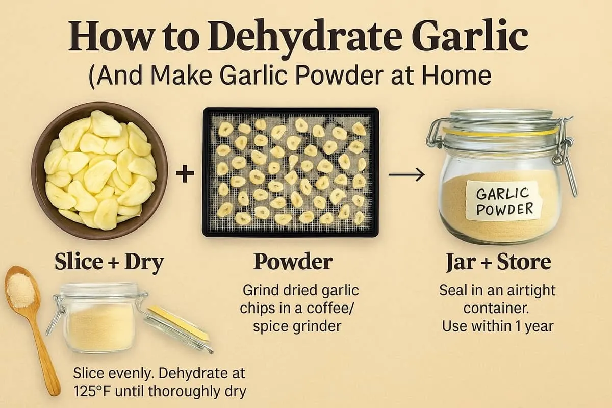 How to dehydrate garlic and make garlic powder at home infographic