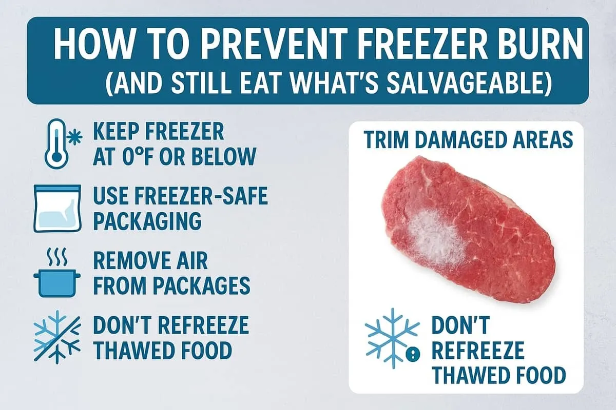 How to prevent freezer burn and still eat whats salvageable infographic