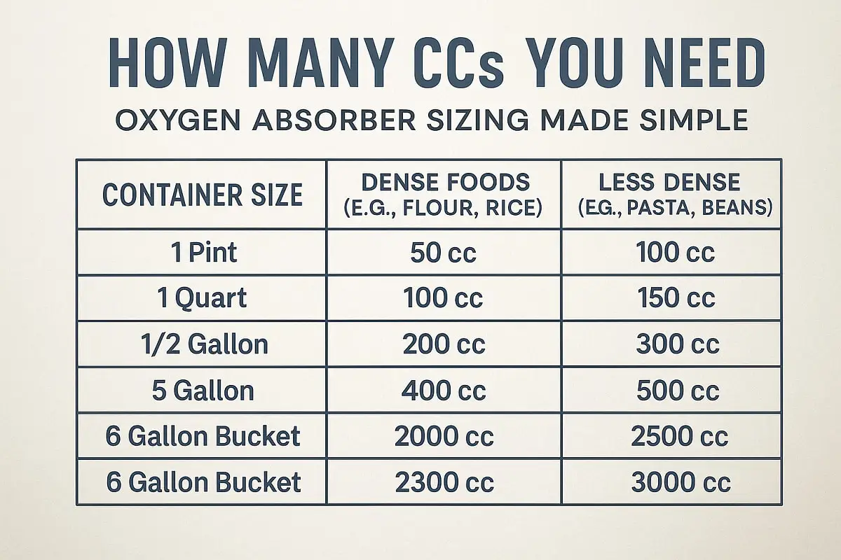 Oxygen Absorber Sizing Chart How Many CCs You Need