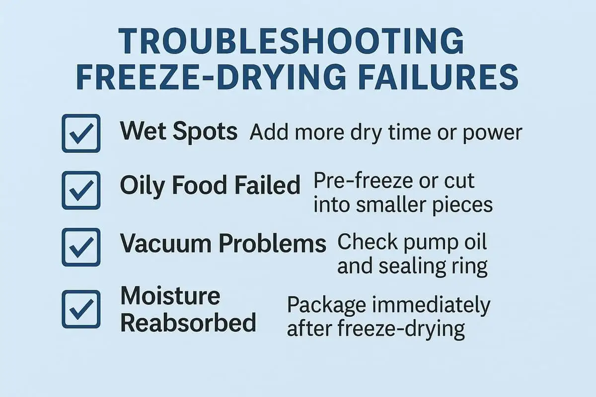 Troubleshooting freeze-drying failures infographic checklist chart